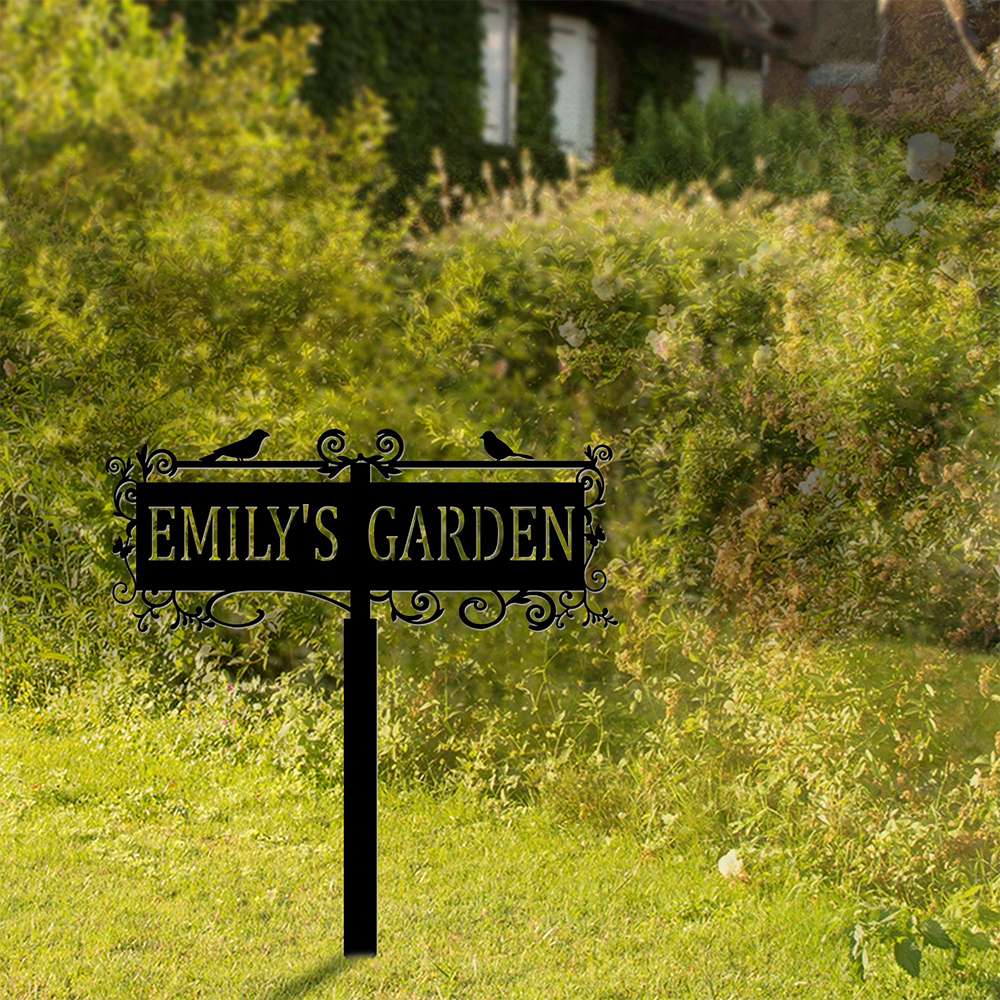 Custom Metal Bird Garden Sign with Stake Yard Decor