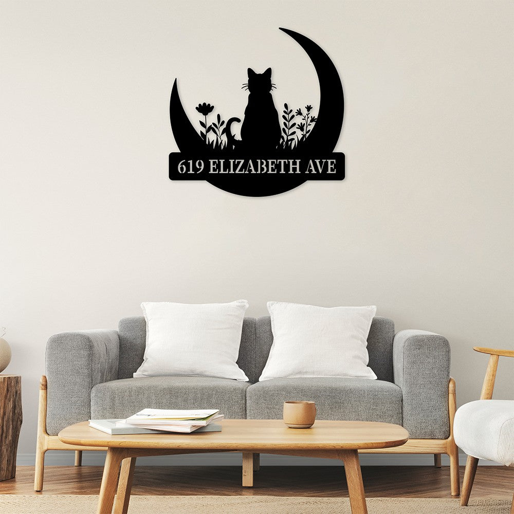 Custom Cat On The Moon Metal Sign House Numbers