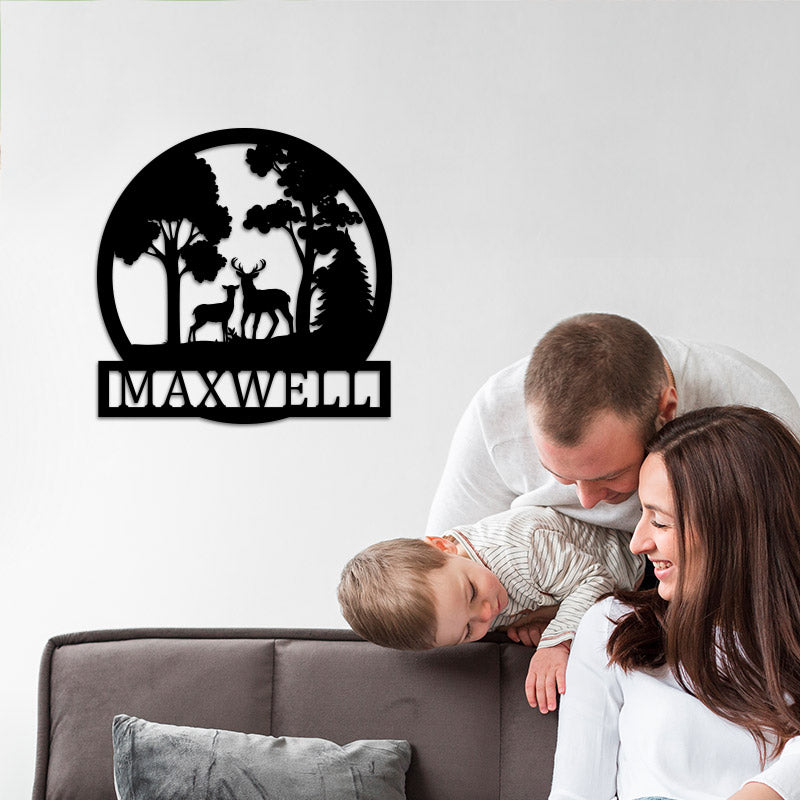 Personalized Deer Family Name Metal Cabin Sign