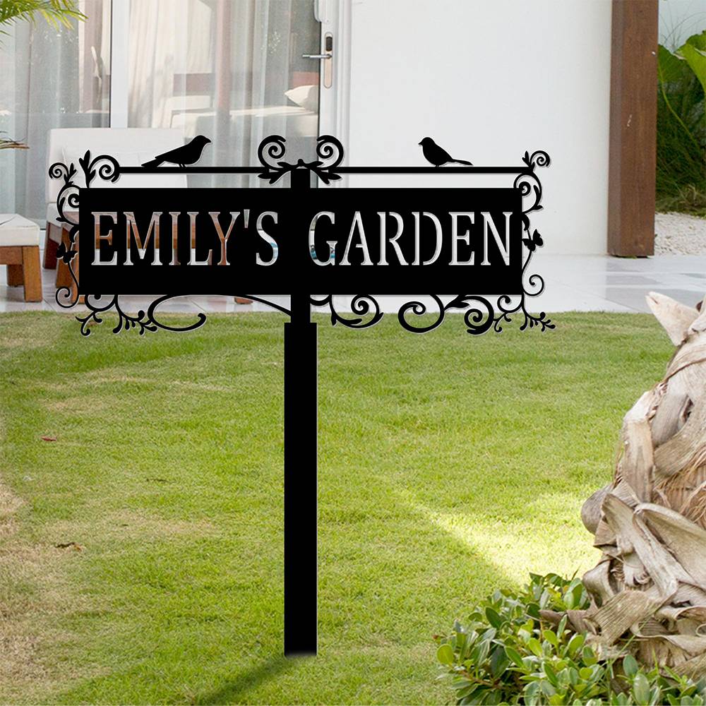Custom Metal Bird Garden Sign with Stake Yard Decor