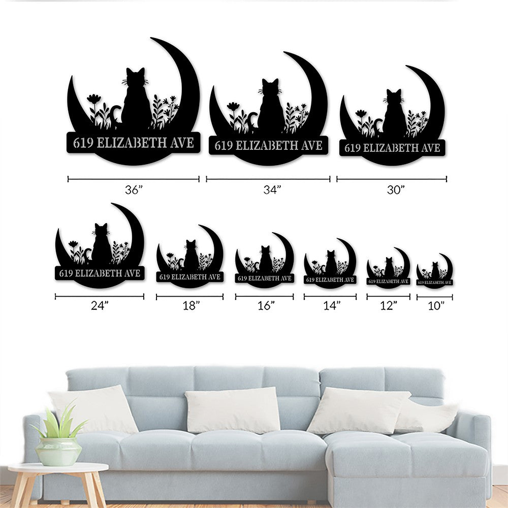 Custom Cat On The Moon Metal Sign House Numbers