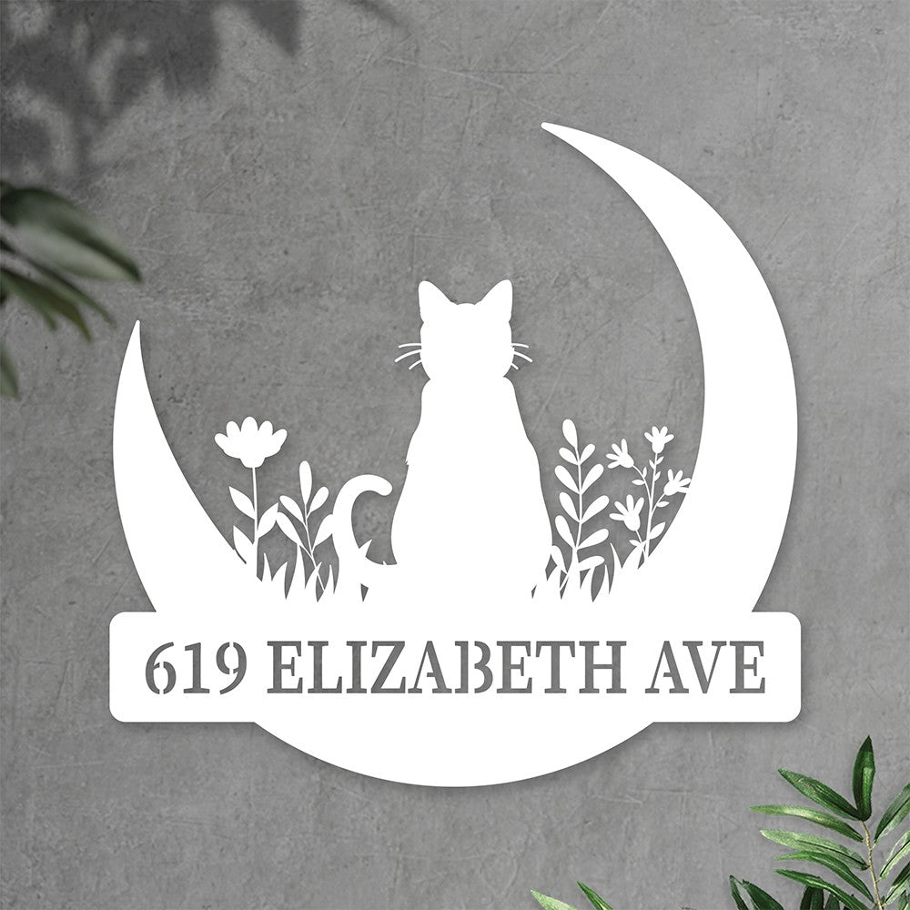 Custom Cat On The Moon Metal Sign House Numbers