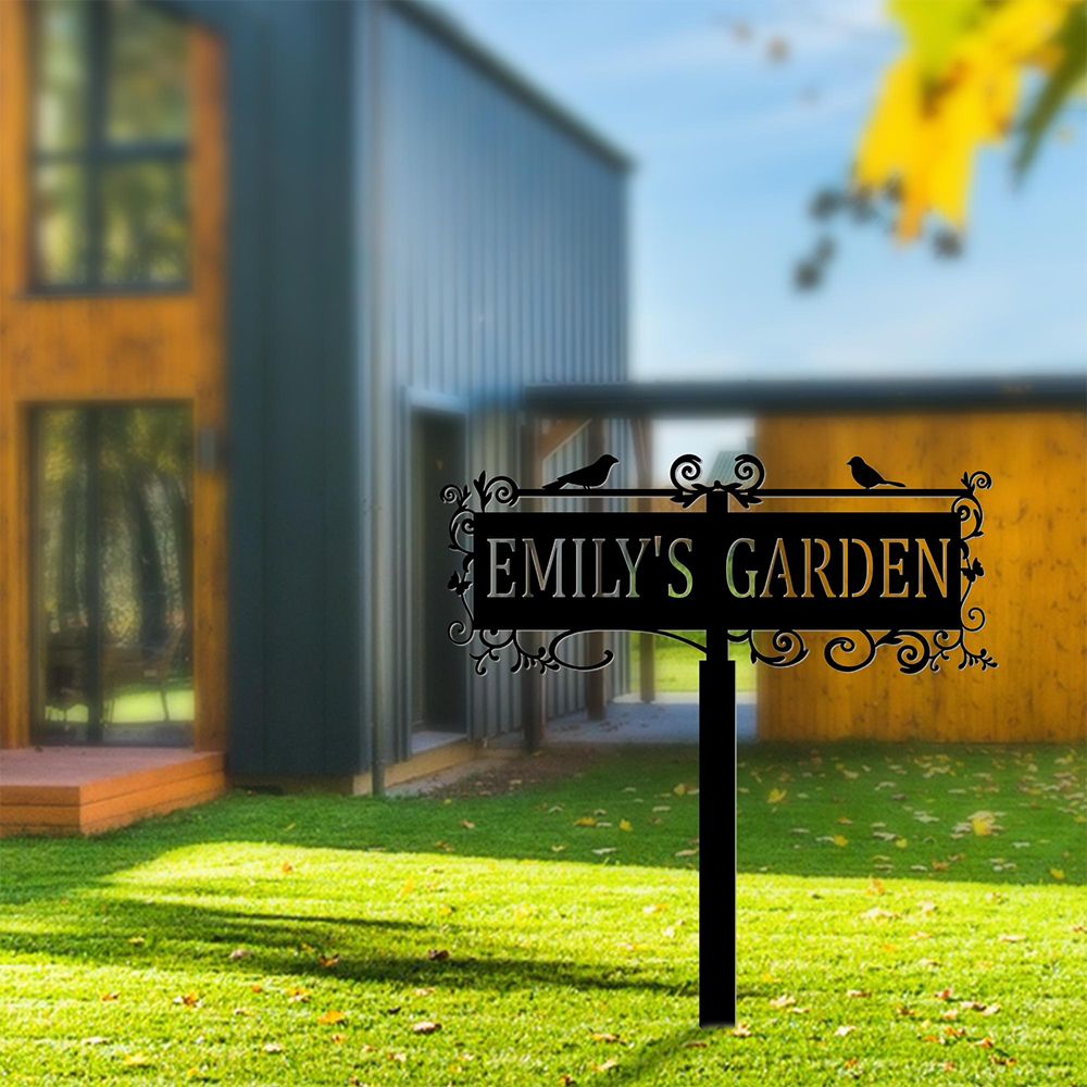 Custom Metal Bird Garden Sign with Stake Yard Decor