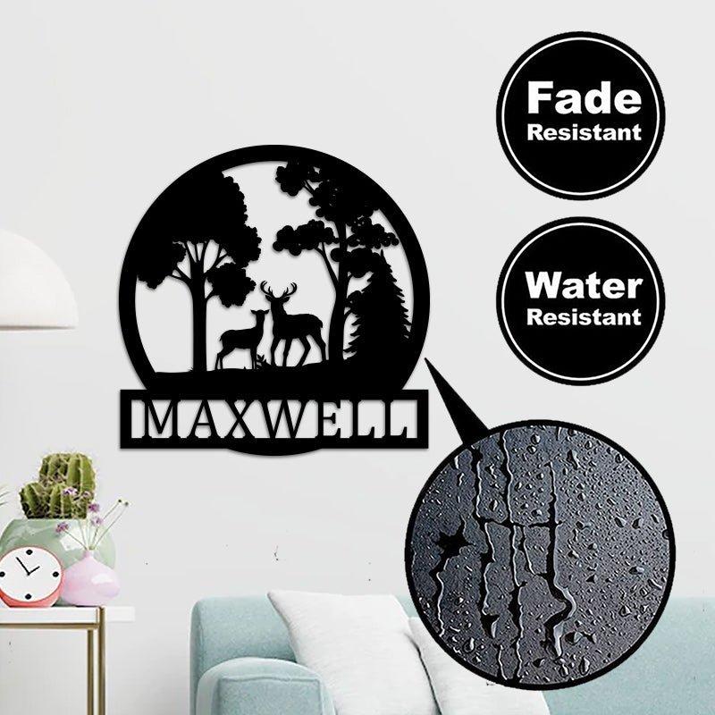 Personalized Deer Family Name Metal Cabin Sign