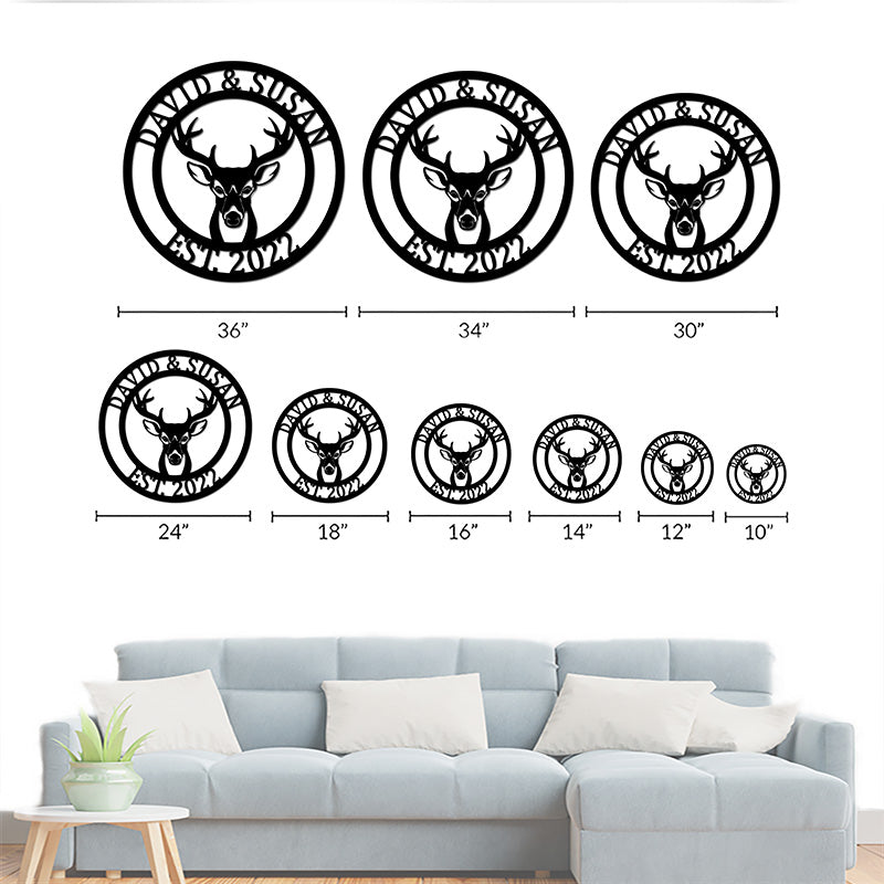 Custom Round Deer Head Name Metal Sign Antler Decor