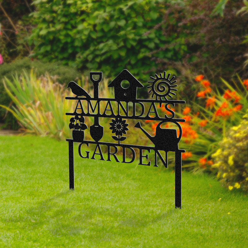 Custom Name Metal Yard Art Garden Sign with Stake