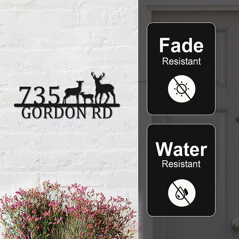 Personalized Deer Family Metal Address Sign House Number