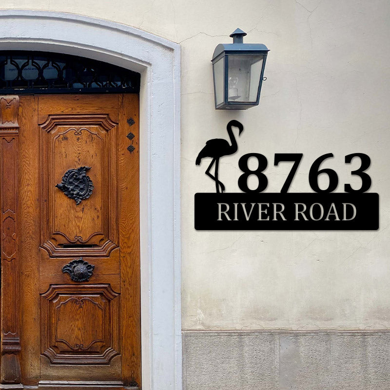 Custom Flamingo Metal Address Sign House Numbers Plaque