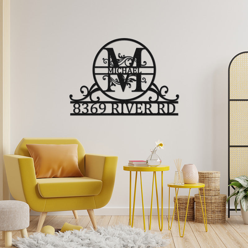Custom Family Name Monogram Address Metal Sign House Numbers