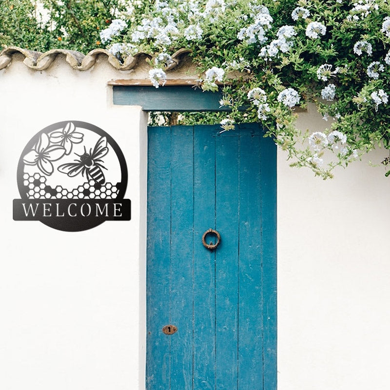 Custom Honey Bee Welcome Metal Sign for Garden Decor