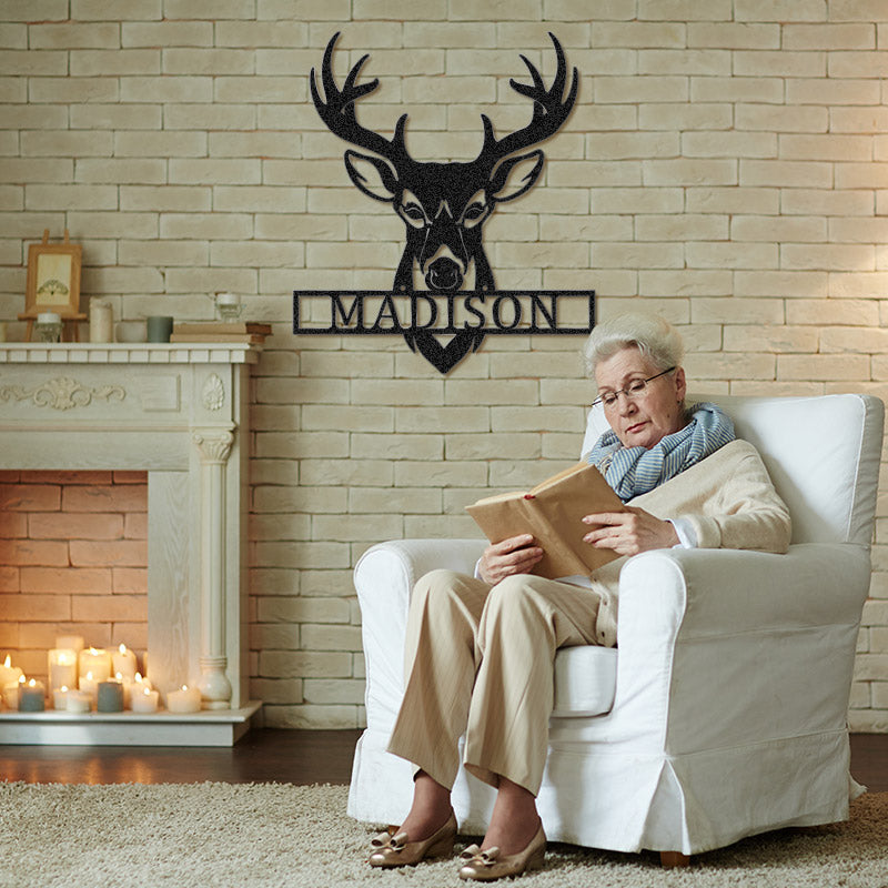 Personalized Deer Hunting Head Monogram Name Metal Sign