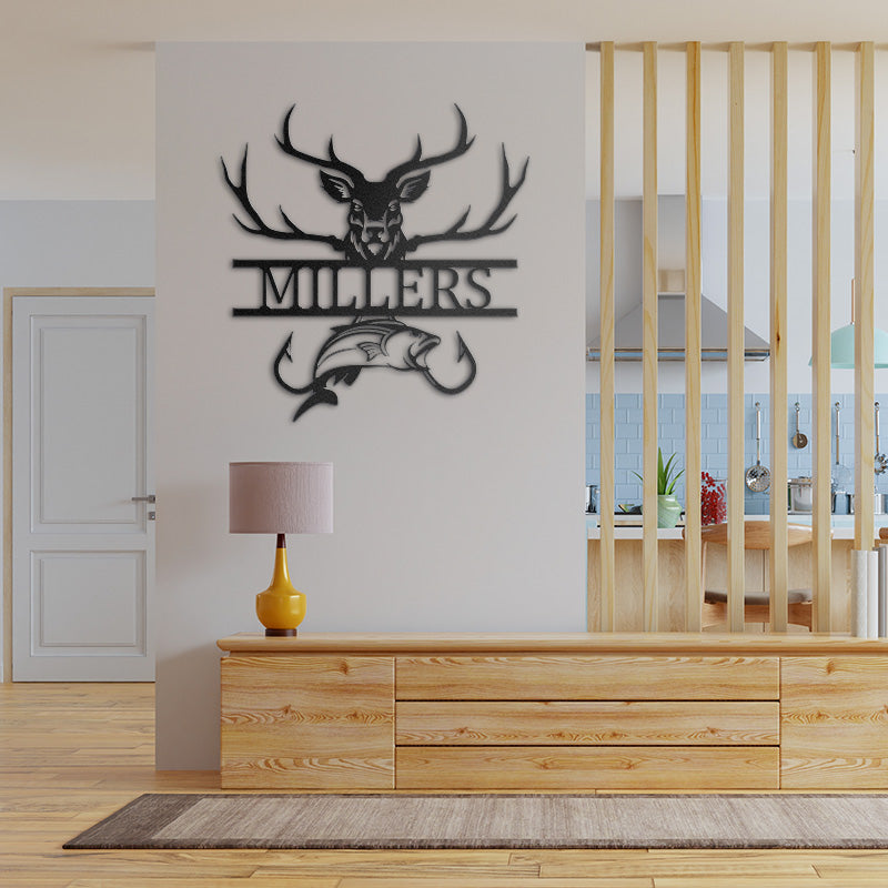 Personalized Deer Hunting And Fishing Metal Monogram Sign