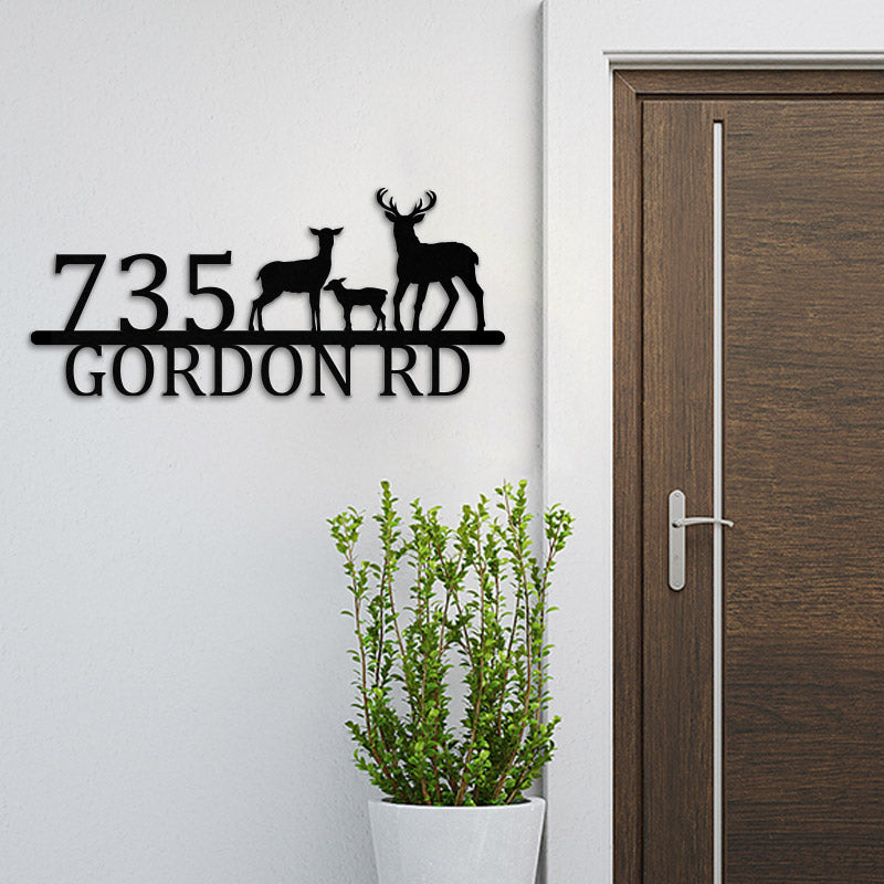 Personalized Deer Family Metal Address Sign House Number