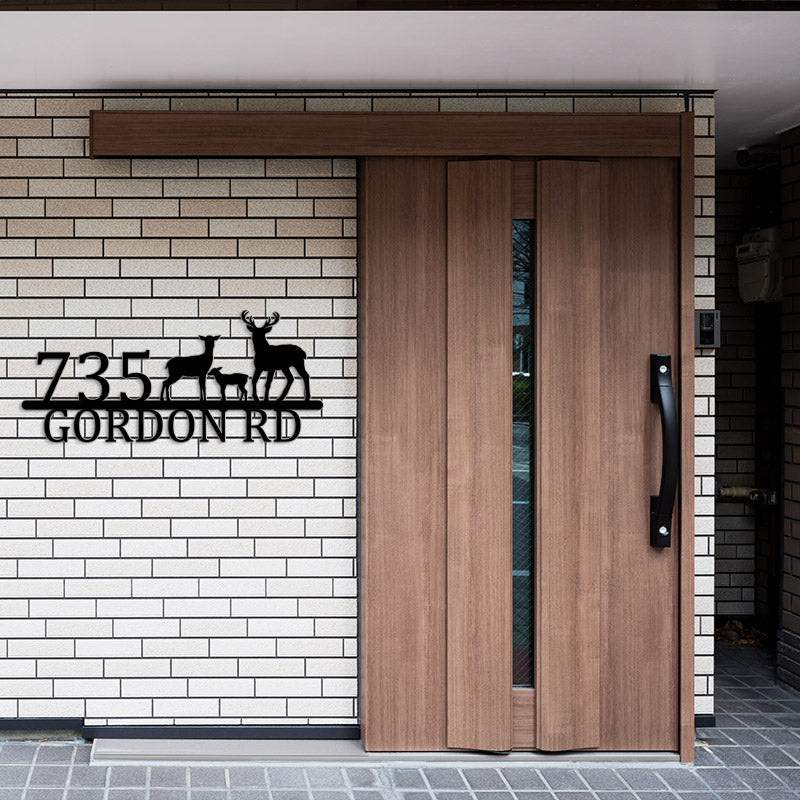 Personalized Deer Family Metal Address Sign House Number