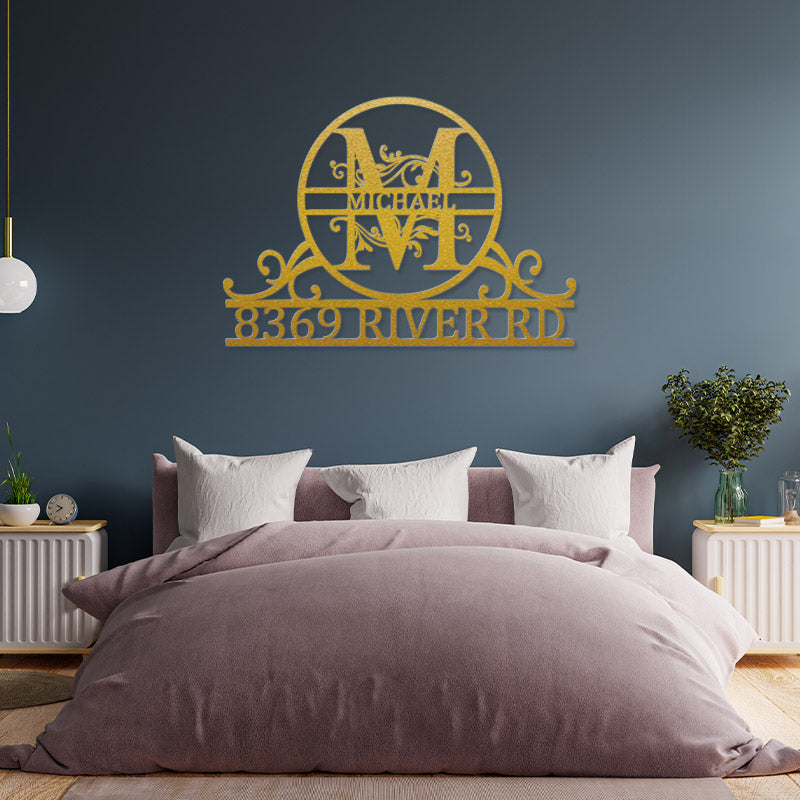 Custom Family Name Monogram Address Metal Sign House Numbers