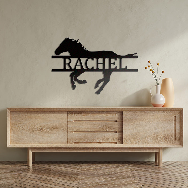 Custom Name Running Horse Metal Sign For Housewarming Gift