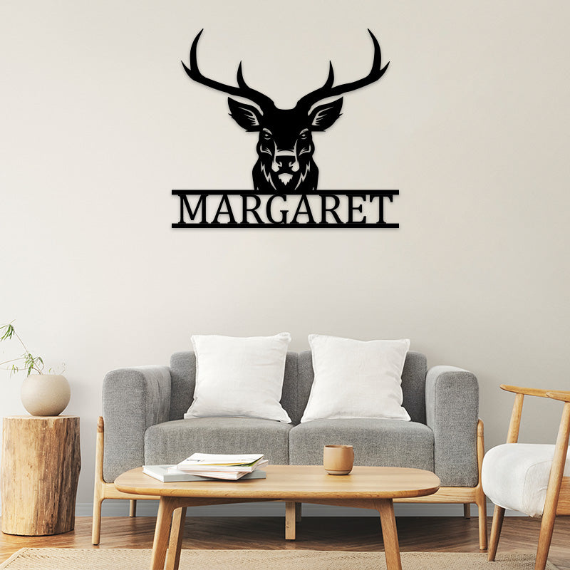 Custom Name Deer Head Metal Sign Deer Antler Decor