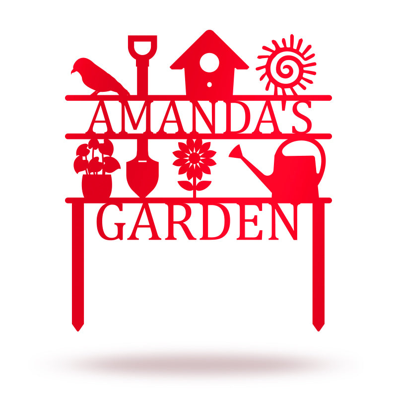 Custom Name Metal Yard Art Garden Sign with Stake