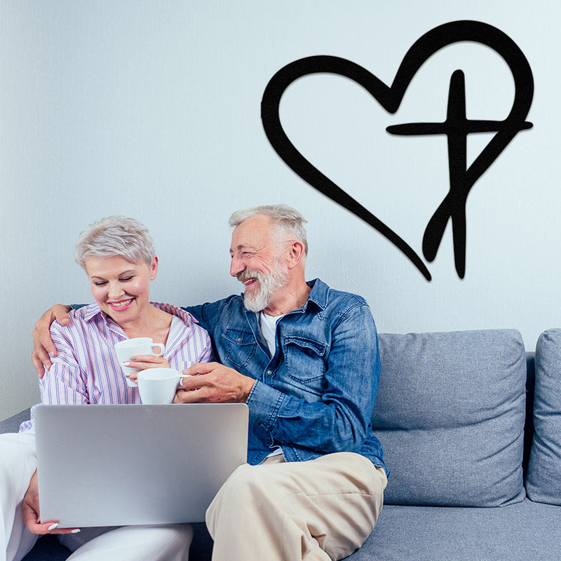 Heart Cross Metal Sign Wall Art for Your Love