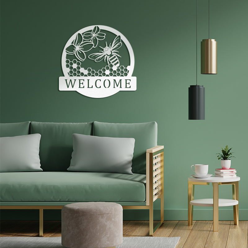 Custom Honey Bee Welcome Metal Sign for Garden Decor