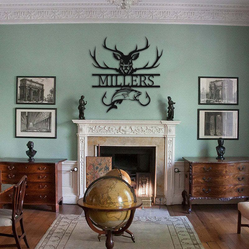 Personalized Deer Hunting And Fishing Metal Monogram Sign