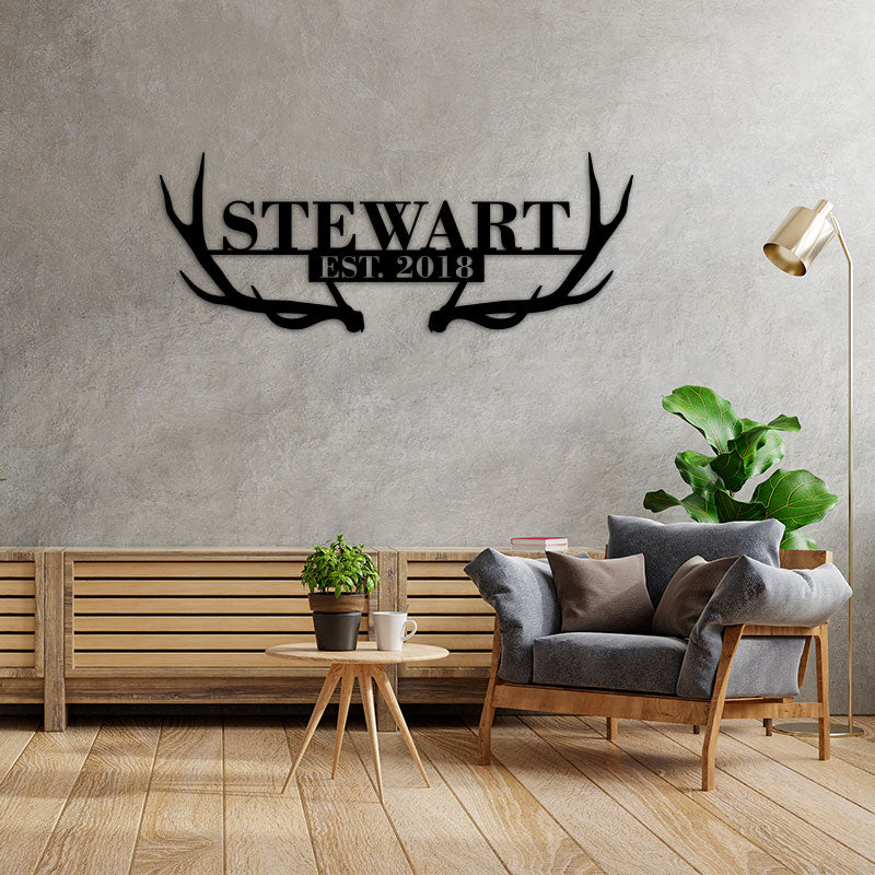 Personalized Antlers Metal Monogram Sign Wall Decor