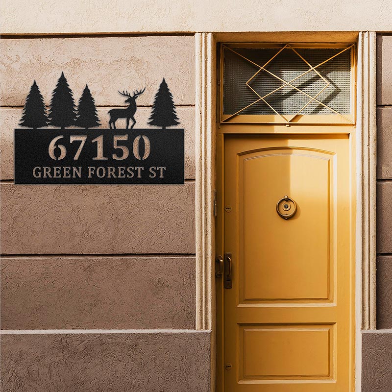 Personalized Deer Metal House Number Sign Address Plaque