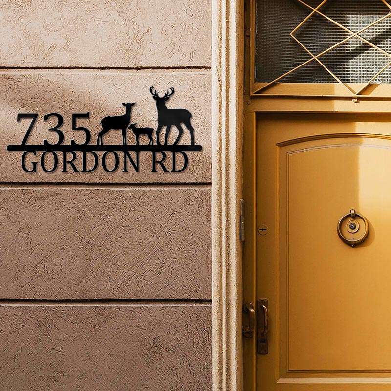 Personalized Deer Family Metal Address Sign House Number