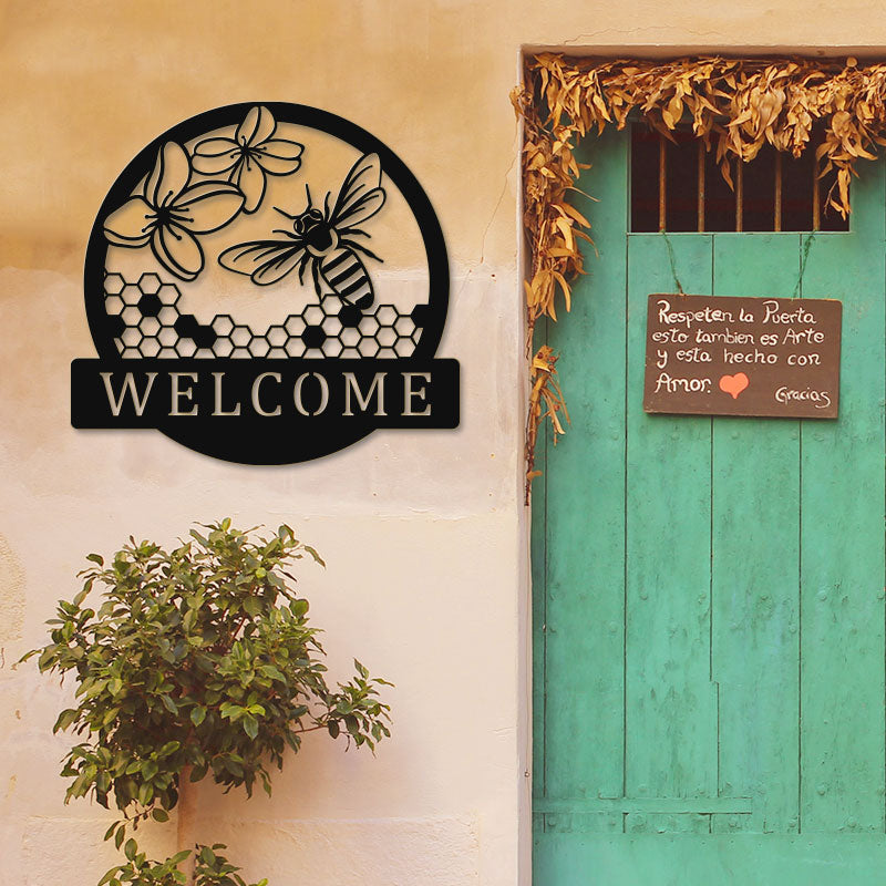 Custom Honey Bee Welcome Metal Sign for Garden Decor