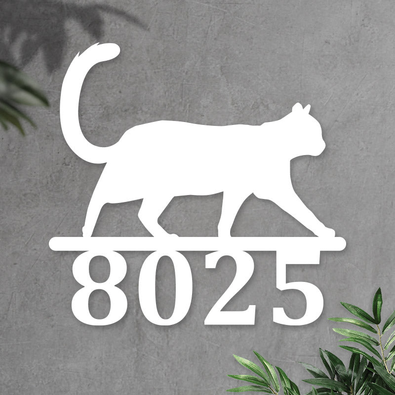 Custom Outdoor Cat Metal Address Sign House Number