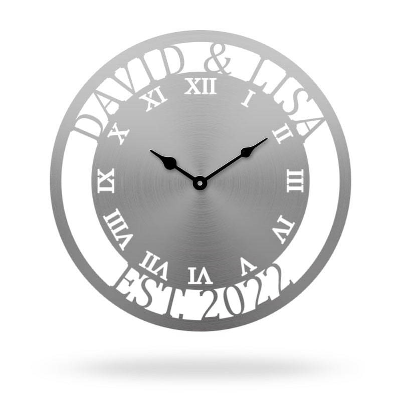 Custom Roman Numeral Family Name Metal Wall Clock