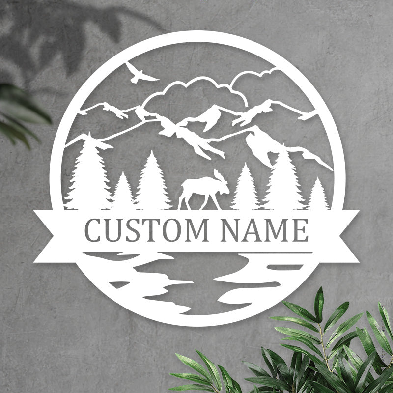 Custom Outdoor Elk Hunting Monogramn Metal Name Sign