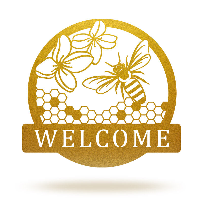 Custom Honey Bee Welcome Metal Sign for Garden Decor