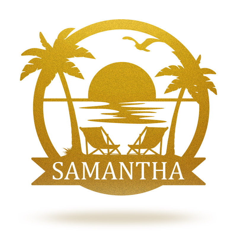 Custom Sunset Beach Palm Tree Metal Sign for Ocean Lovers