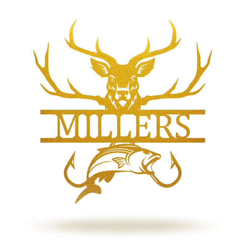 Personalized Deer Hunting And Fishing Metal Monogram Sign