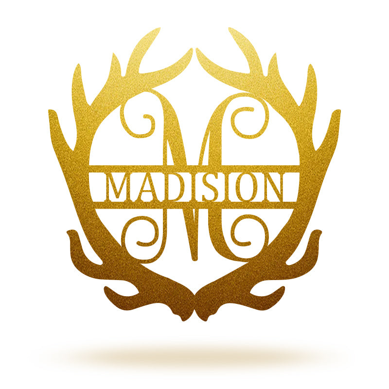 Custom Deer Antler Monogram Name Metal Sign For Living Room Decor