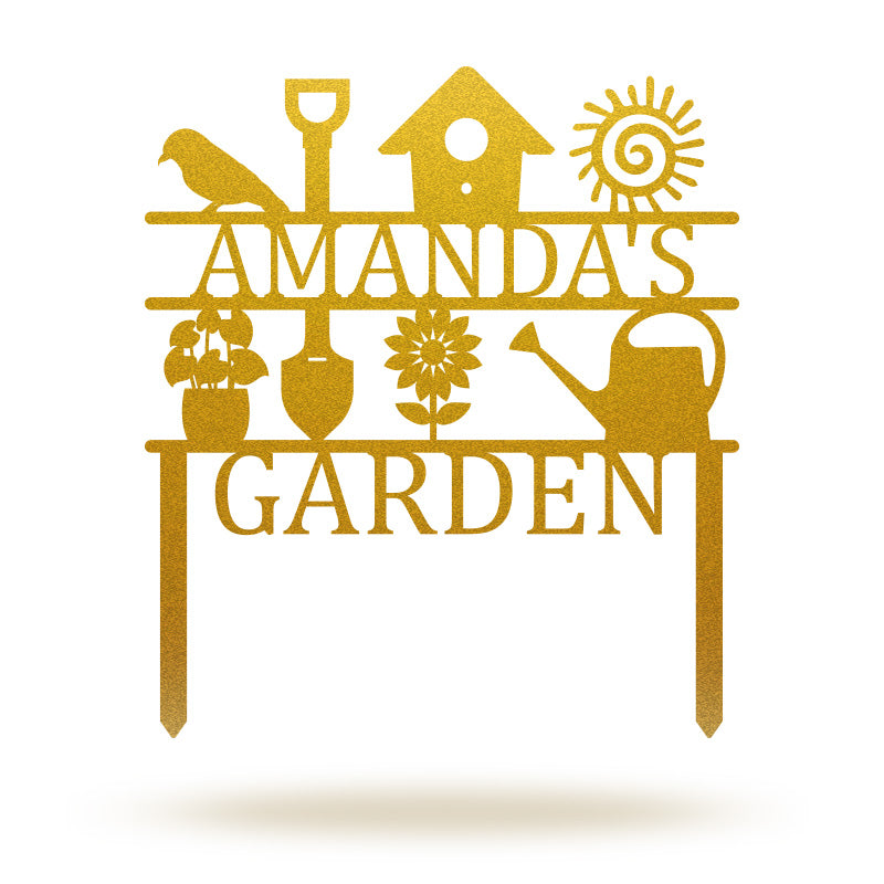Custom Name Metal Yard Art Garden Sign with Stake