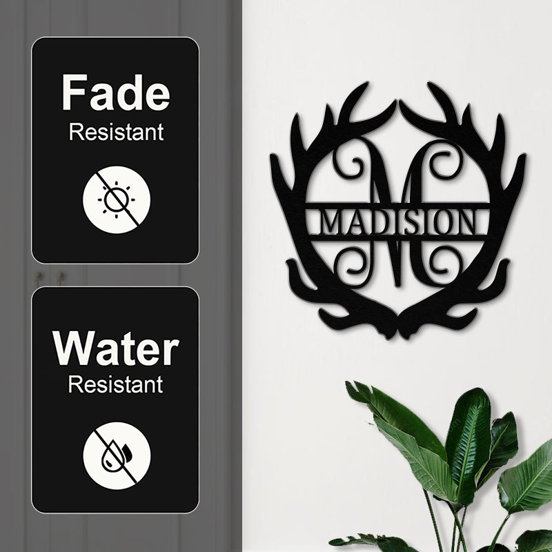 Custom Deer Antler Monogram Name Metal Sign For Living Room Decor