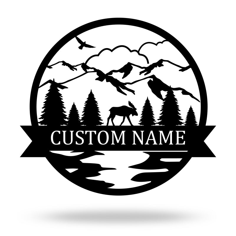 Custom Outdoor Elk Hunting Monogramn Metal Name Sign
