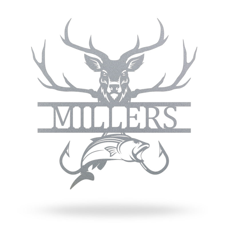 Personalized Deer Hunting And Fishing Metal Monogram Sign