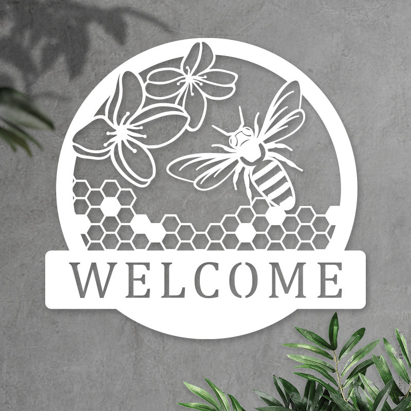 Custom Honey Bee Welcome Metal Sign for Garden Decor