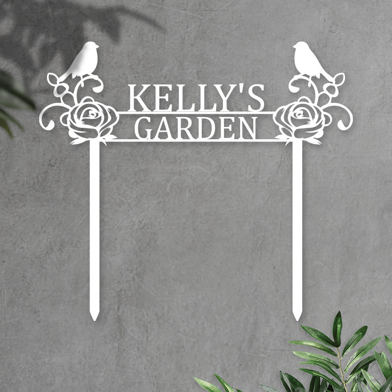 Personalized Flower Bird Name Metal Garden Sign