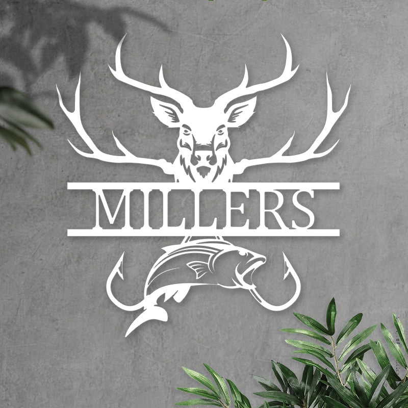 Personalized Deer Hunting And Fishing Metal Monogram Sign