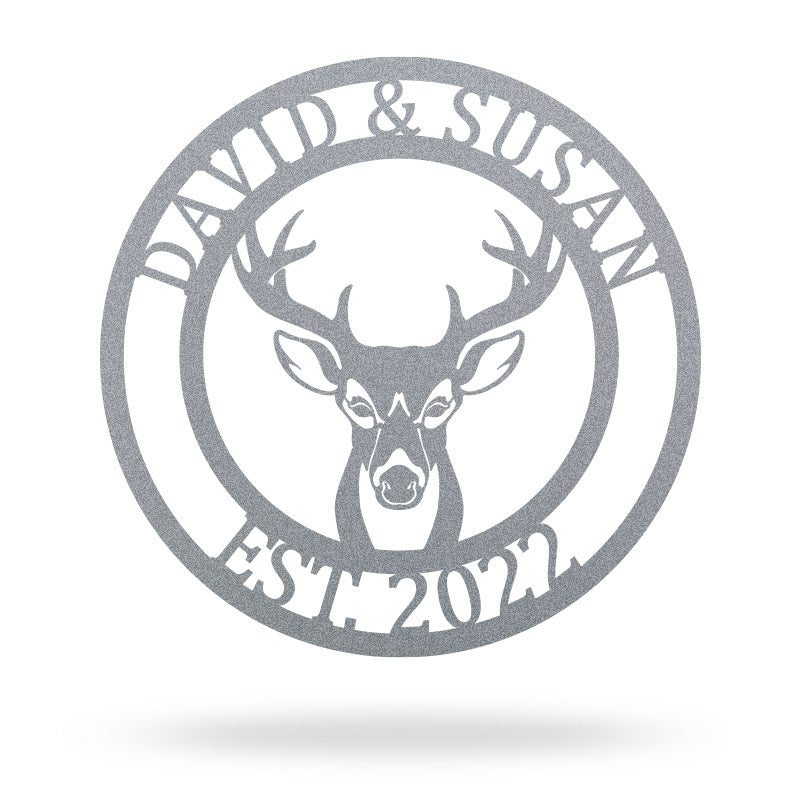Custom Round Deer Head Name Metal Sign Antler Decor