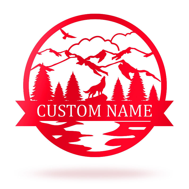 Wolf and Forest Metal Name Sign, Best Metal Wall Art For Home Decor