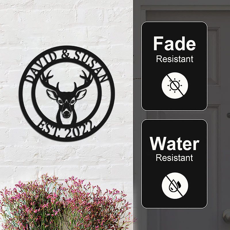 Custom Round Deer Head Name Metal Sign Antler Decor