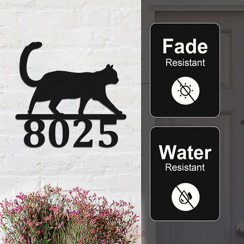 Custom Outdoor Cat Metal Address Sign House Number