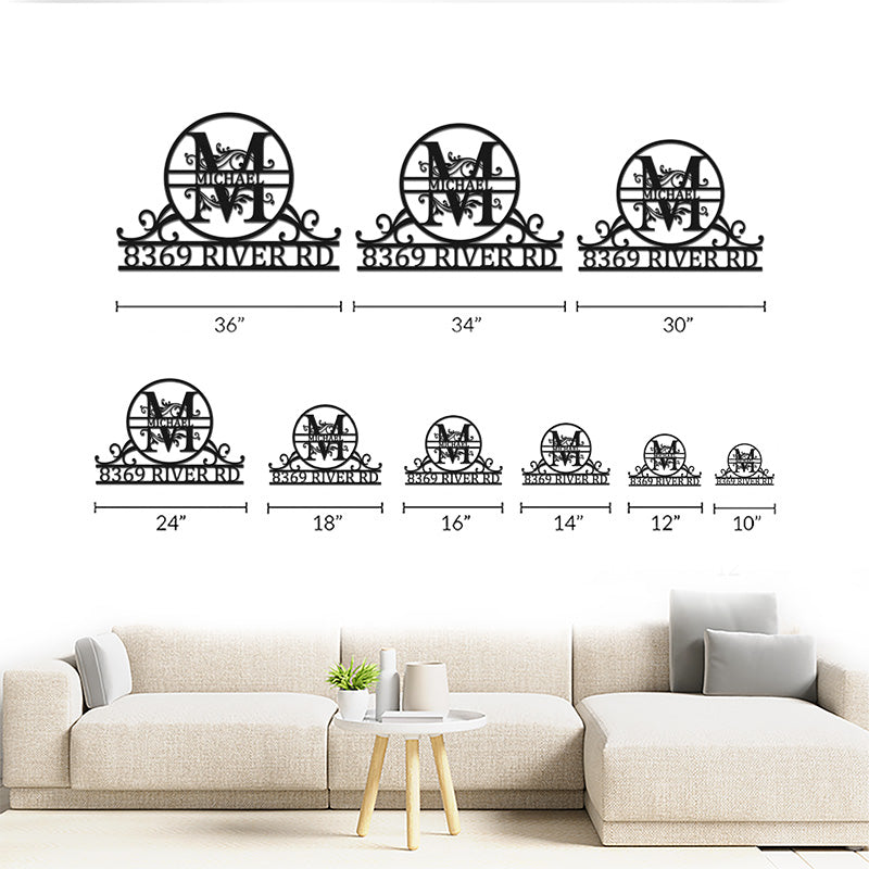 Custom Family Name Monogram Address Metal Sign House Numbers