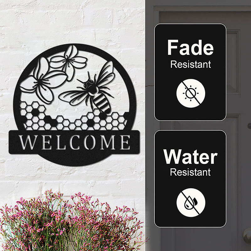 Custom Honey Bee Welcome Metal Sign for Garden Decor