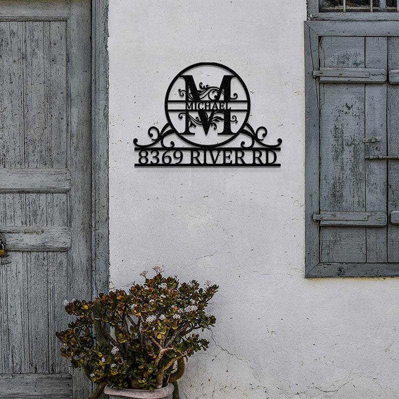 Custom Family Name Monogram Address Metal Sign House Numbers